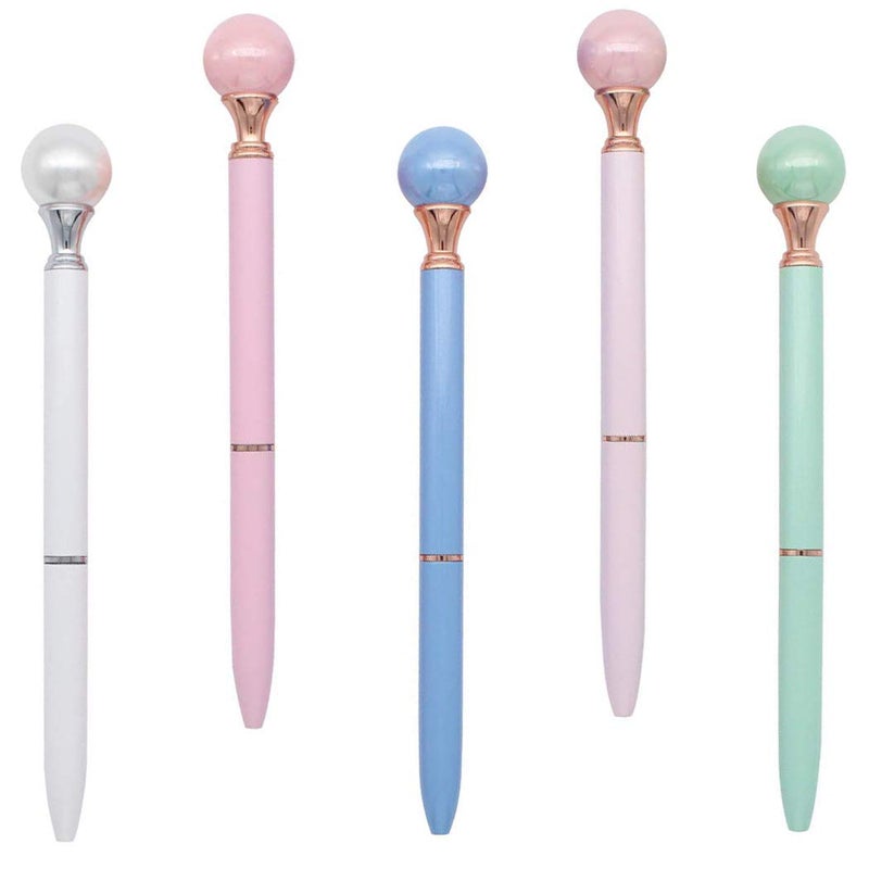 Gullor 5PCS Pearl Retractable Ballpoint Pen, Bling Metal Ballpoint Pens, Multicolor A - Image 2